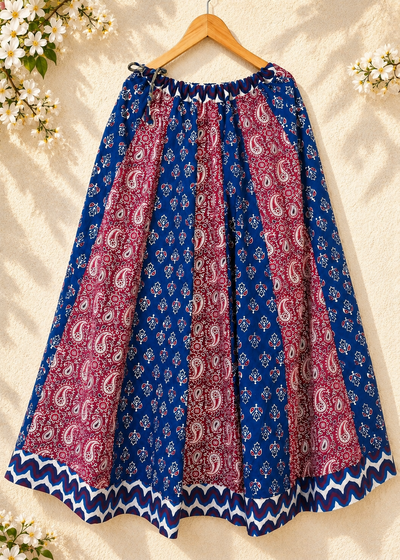 🌻 Navrang ~ Red, Indigo & White ~ Ajrakh Skirt