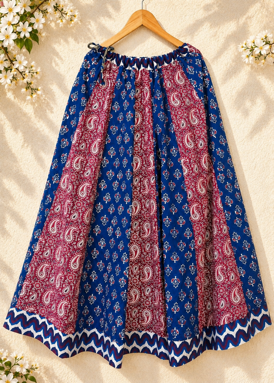 🌻 Navrang ~ Red, Indigo & White ~ Ajrakh Skirt
