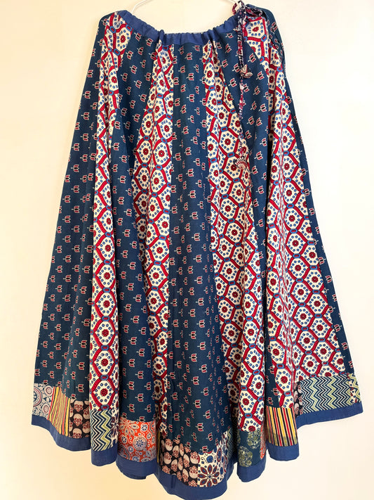 🌻Navrang ~ Ajrakh Handcrafted Lehengas ~ Indigo Blue & White Pleads