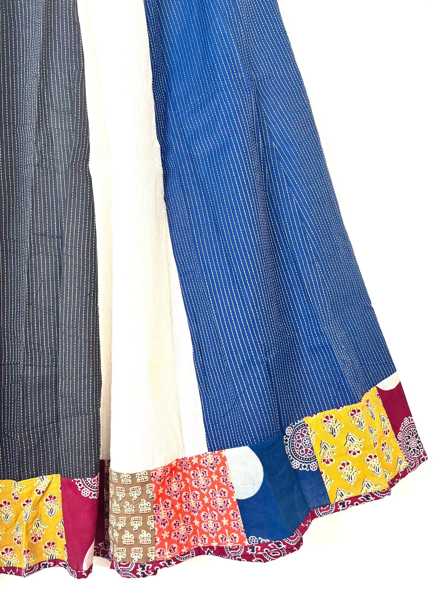 ✨Navrang ~ Ajrakh Skirt and Dupatta Set ~ White & Blue w/ multicolor border