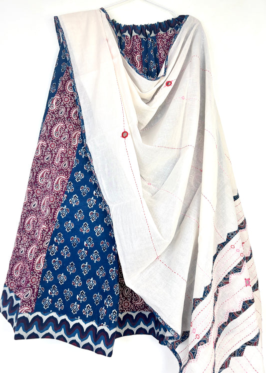 🌻 Navrang ~ Ajrakh Skirt and Dupatta Set ~ Red, Indigo & White