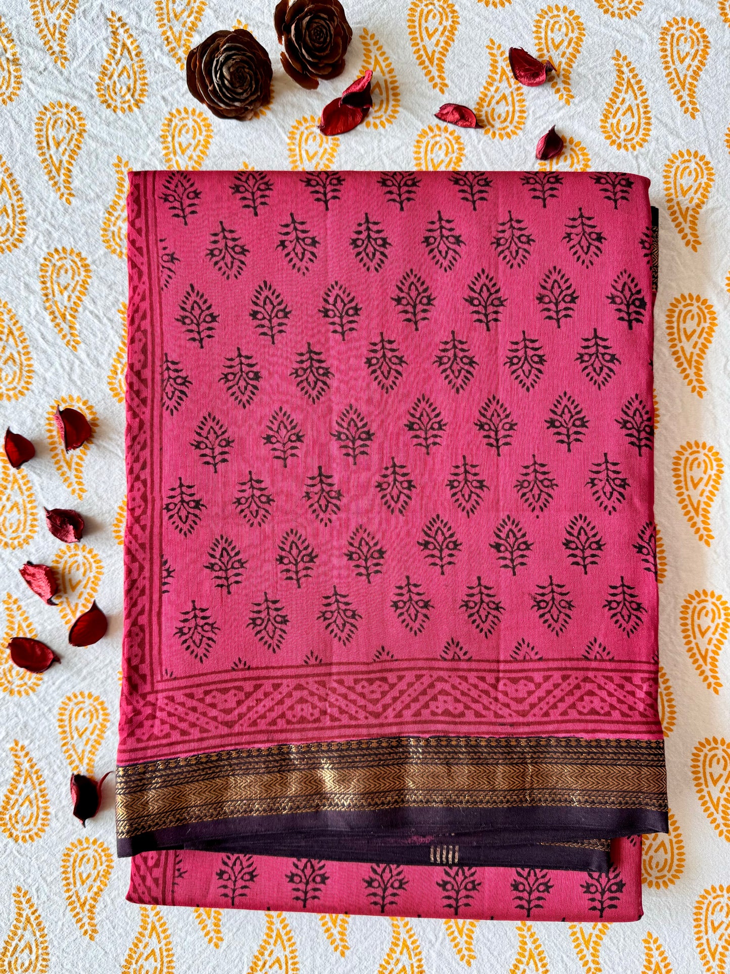 Flamingo Grace - Pink Maheshwari Saree