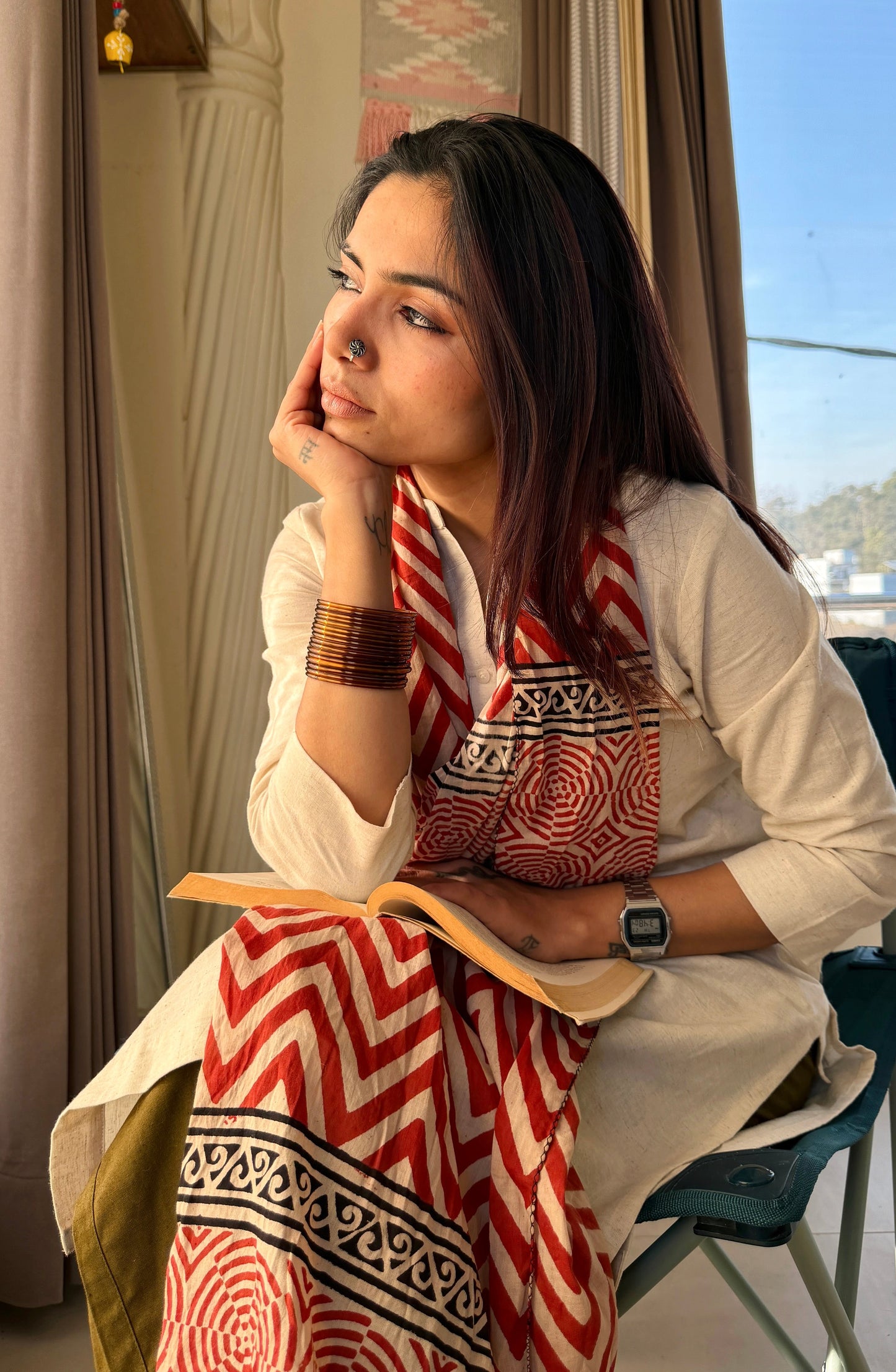 Raag🪷Mulmul Cotton Stoles ~ Zigzag Red