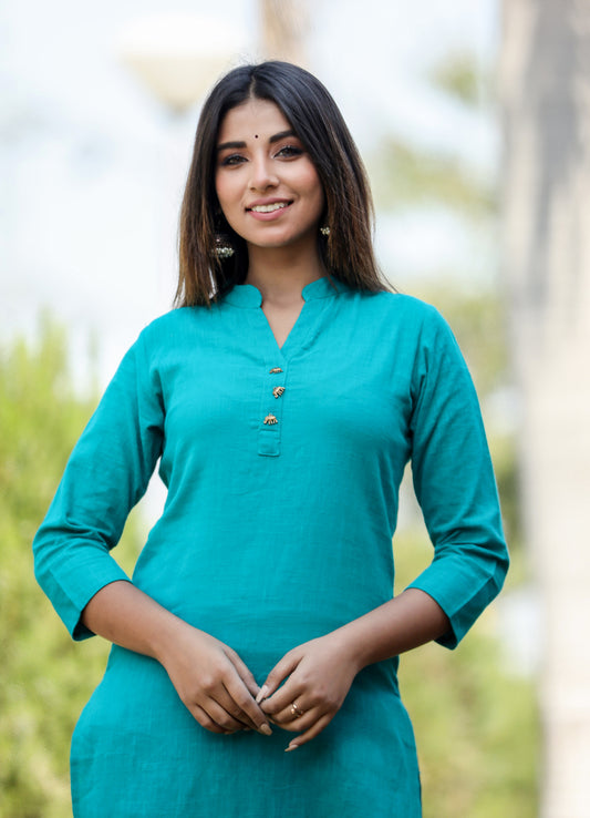 Saadgi ~ Beauty in Simplicity Cotton Kurti, Tiffany Blue 🩵