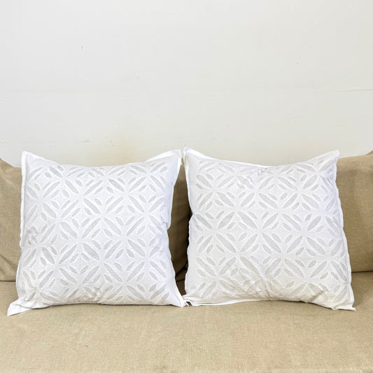 Applique cutwork Cushion cover ~ White ~ Set of 2