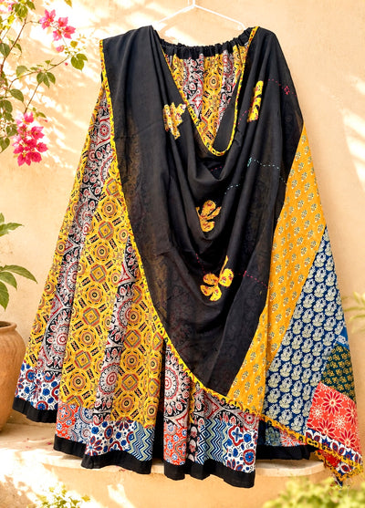 🌻Navrang ~ Marigold Ajrakh Skirt and Dupatta Set