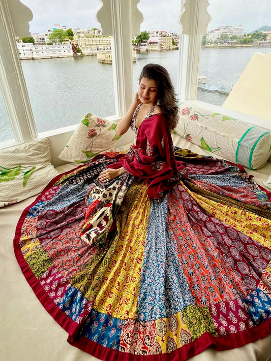 🌻Navrang ~ Gulal Ajrakh Skirt and Dupatta Set