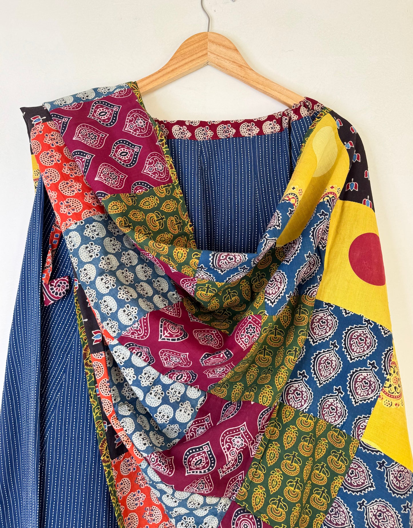 ✨Navrang ~ Ajrakh Long Skirt & Dupatta Set ~ Blue w/ Multicolored Dupatta