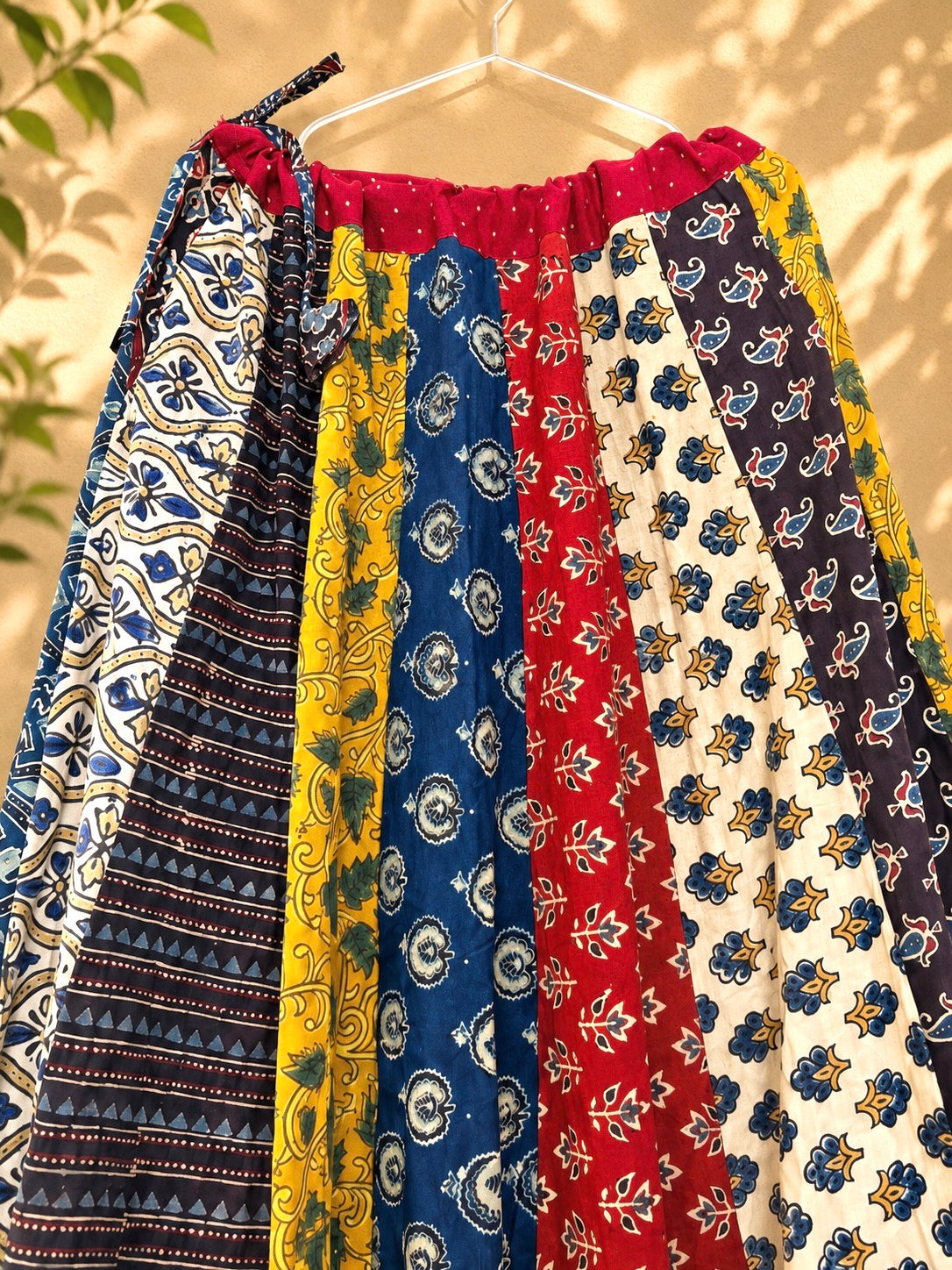 🌻Navrang ~ Ajrakh Long Skirt ~ Multicolor w/ red polka dots