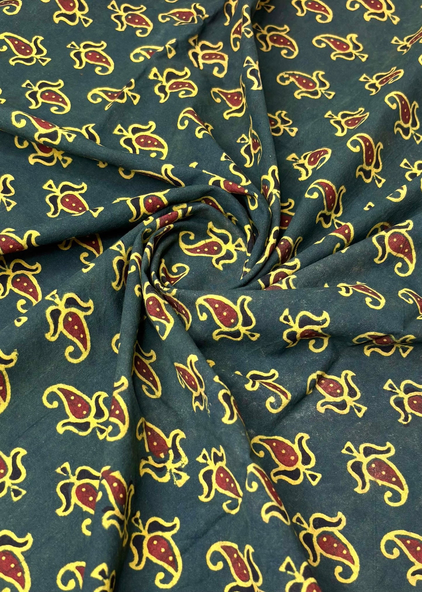 Forest Green Cotton Ajrakh Fabric