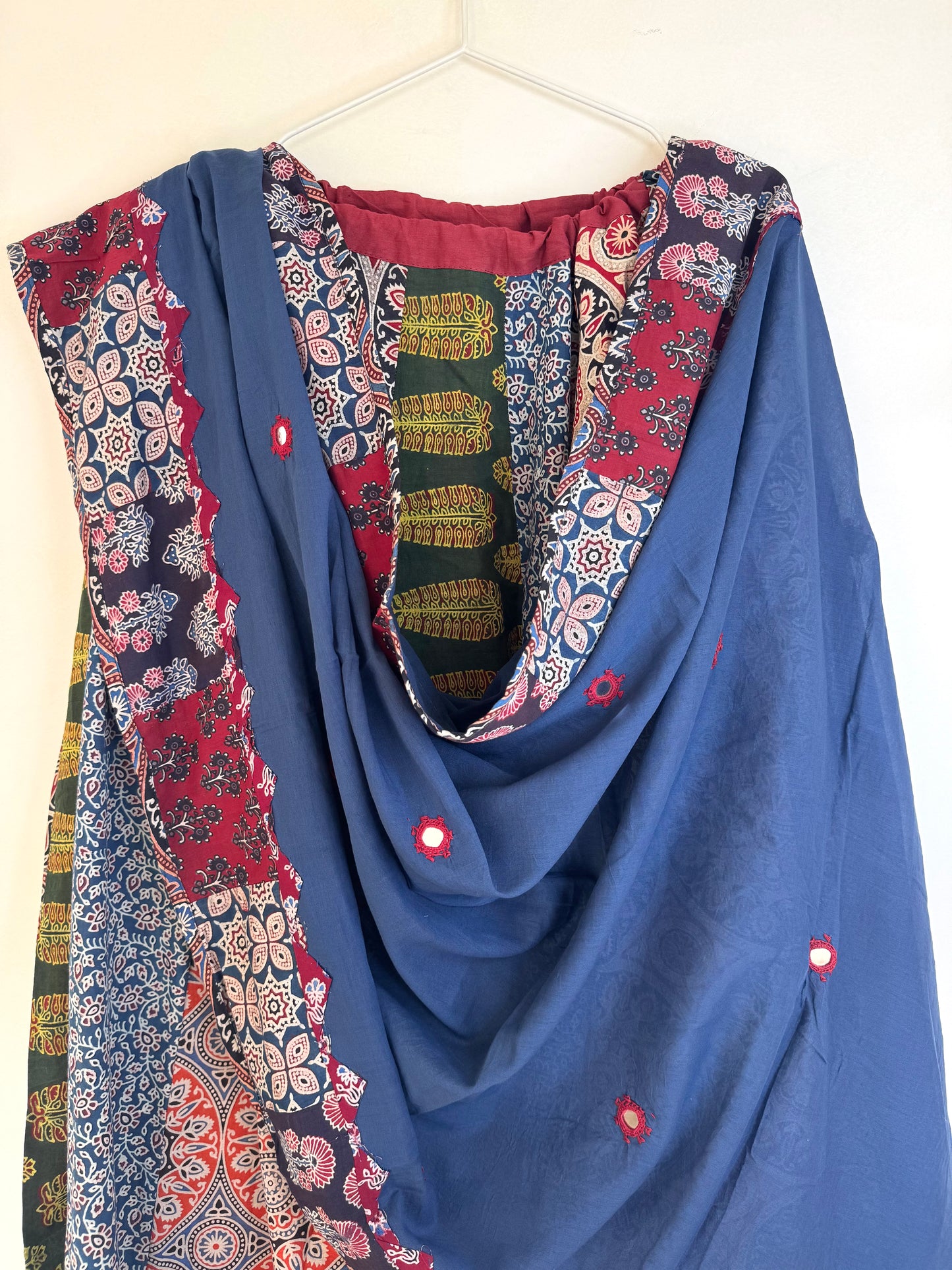 ✨Garba nu Ghoomie ~ Ajrakh Lehenga and Dupatta Set ~ Multicolor w/ Navy Blue Dupatta