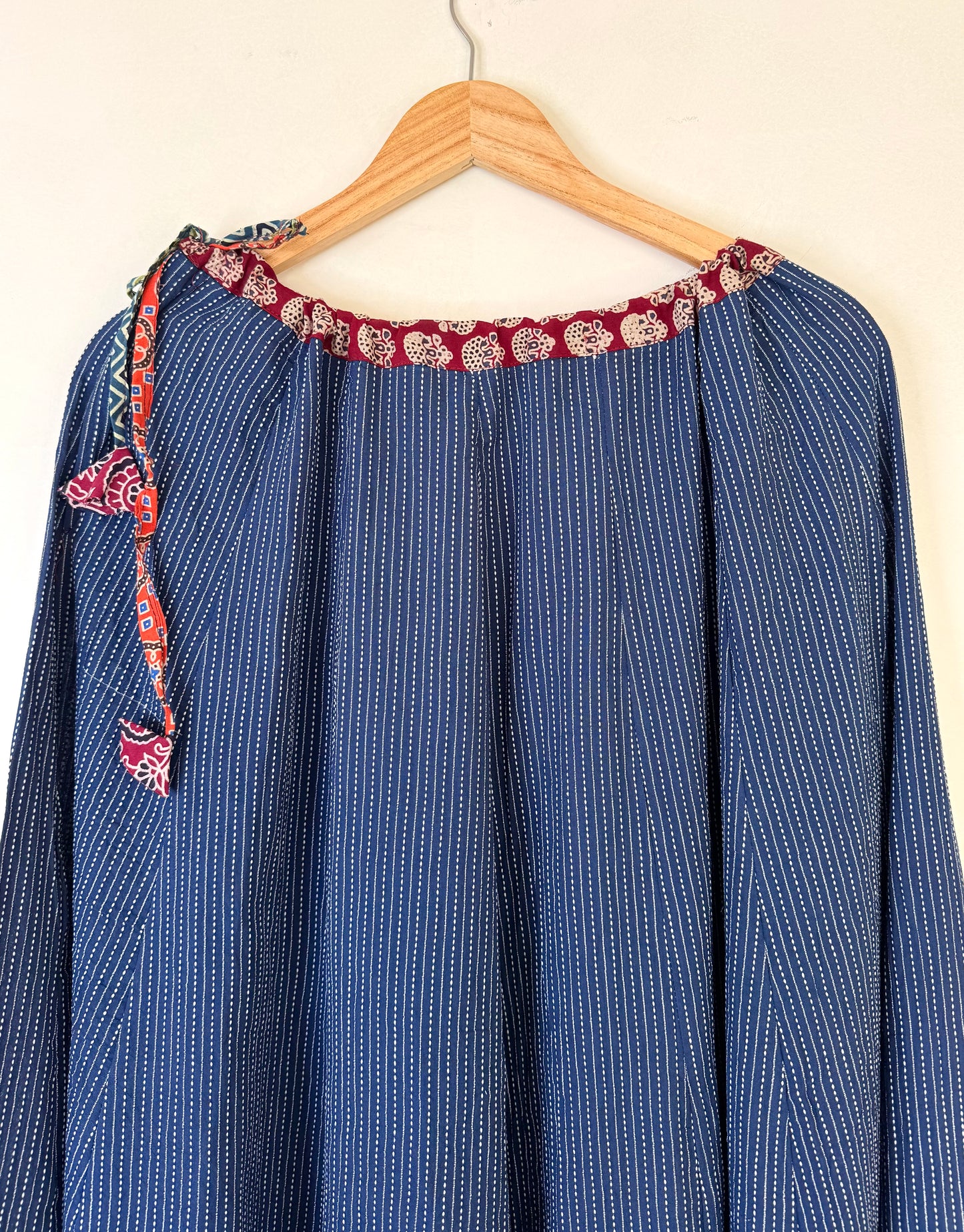 ✨Navrang ~ Ajrakh Long Skirt & Dupatta Set ~ Blue w/ Multicolored Dupatta