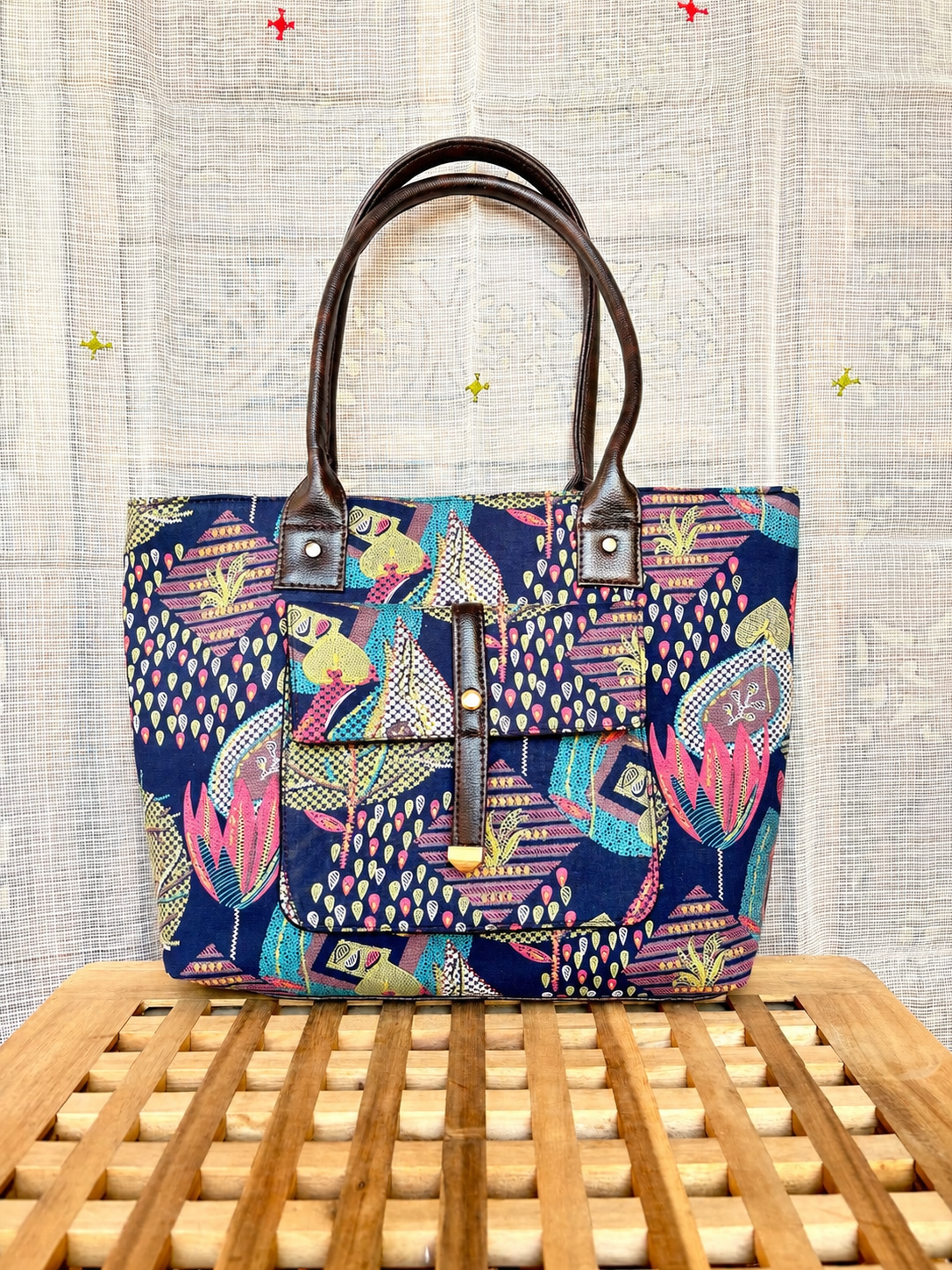 Karwaan🍂 Folk garden abstract motifs ~ Handblock Fabric Bag