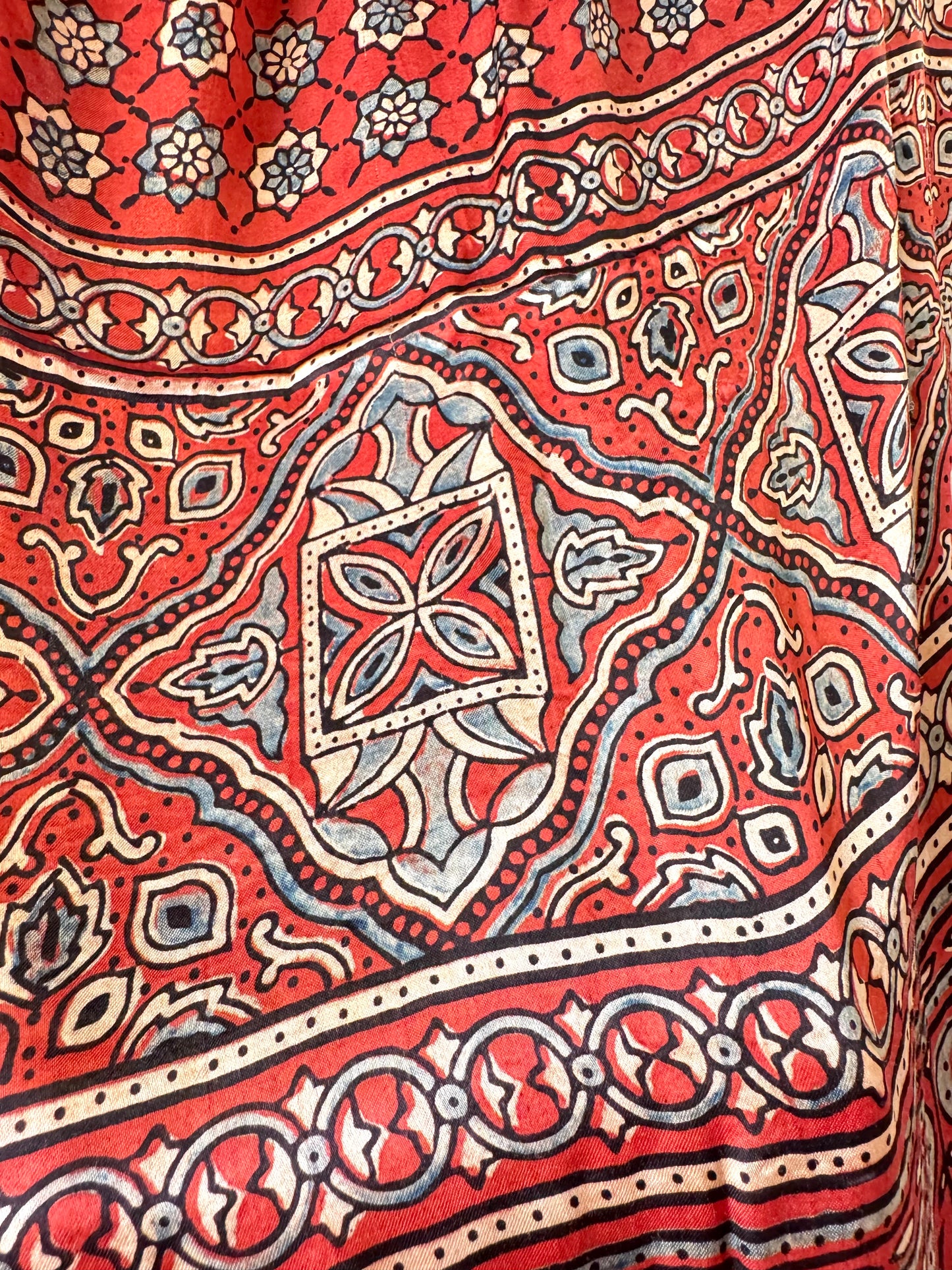 Modal Silk Ajrakh Dupatta ~ Brick Red Jharokha Motif w/ Zari