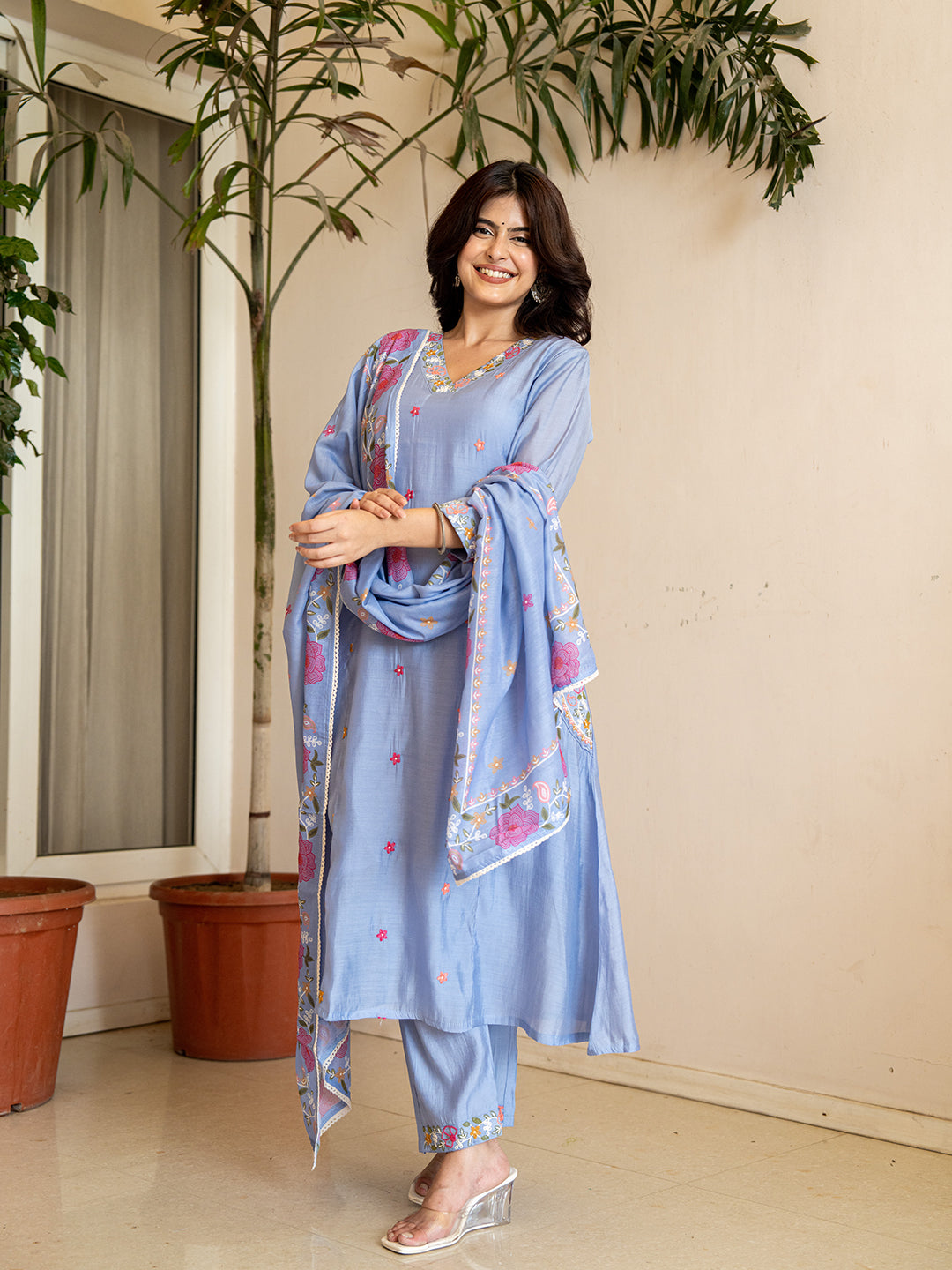 Meher𓂃 ོ☼𓂃Chanderi Silk Suit Sets, Sky Blue