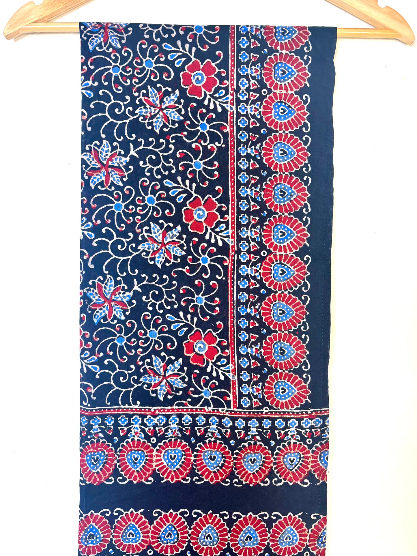 Raahi🌻Ajrakh Cotton Stoles ~ black and metallic blue w/ motifs