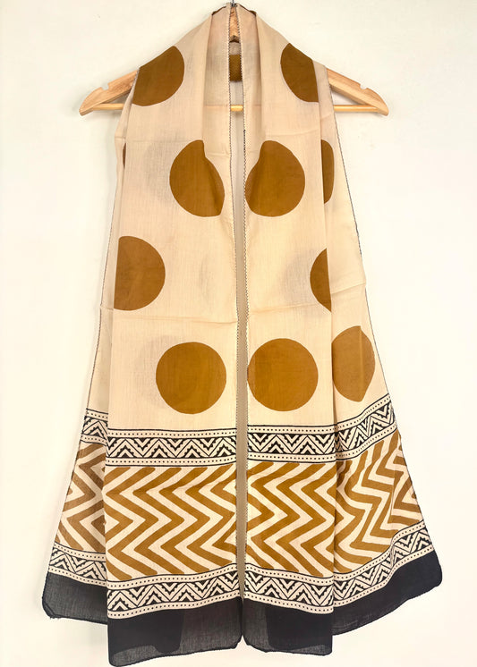 Raag 🪷 Mulmul Cotton Stoles ~  Polka ~ French Beige