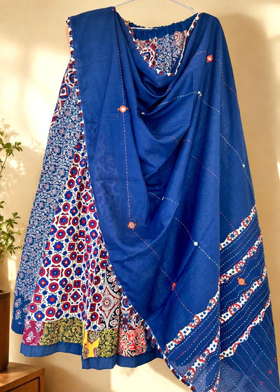 🌻Navrang ~ Neel Ajrakh Skirt and Dupatta Set