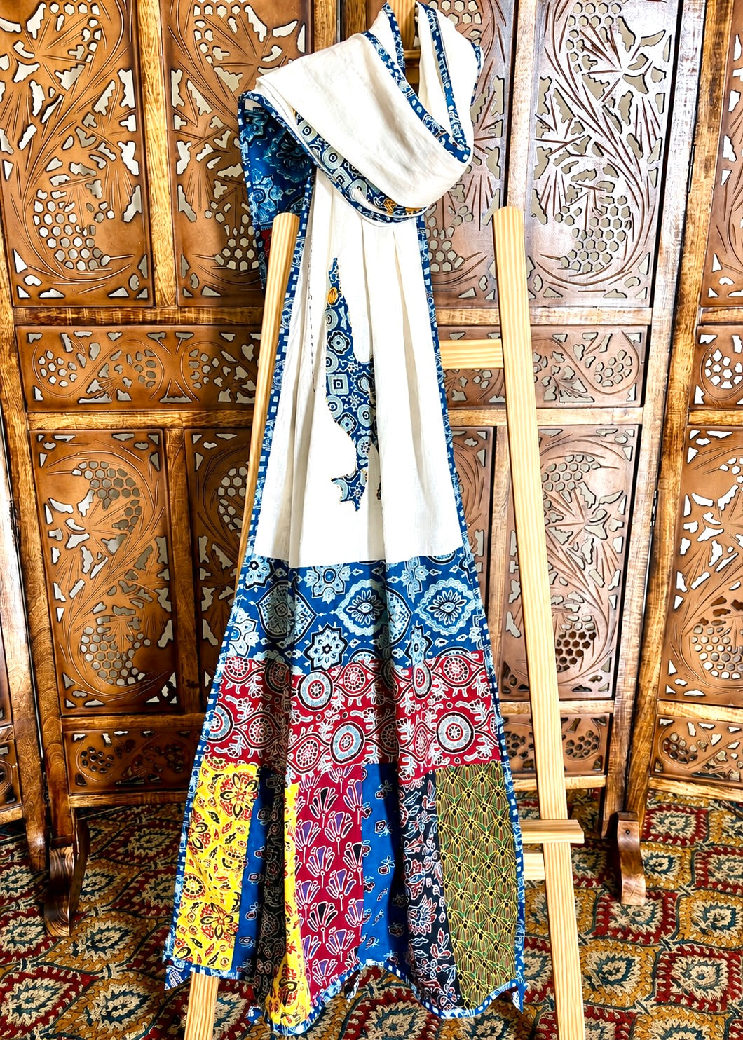 Ajrakh Applique & Kantha Embroidered ~ Mor Angan Dupatta