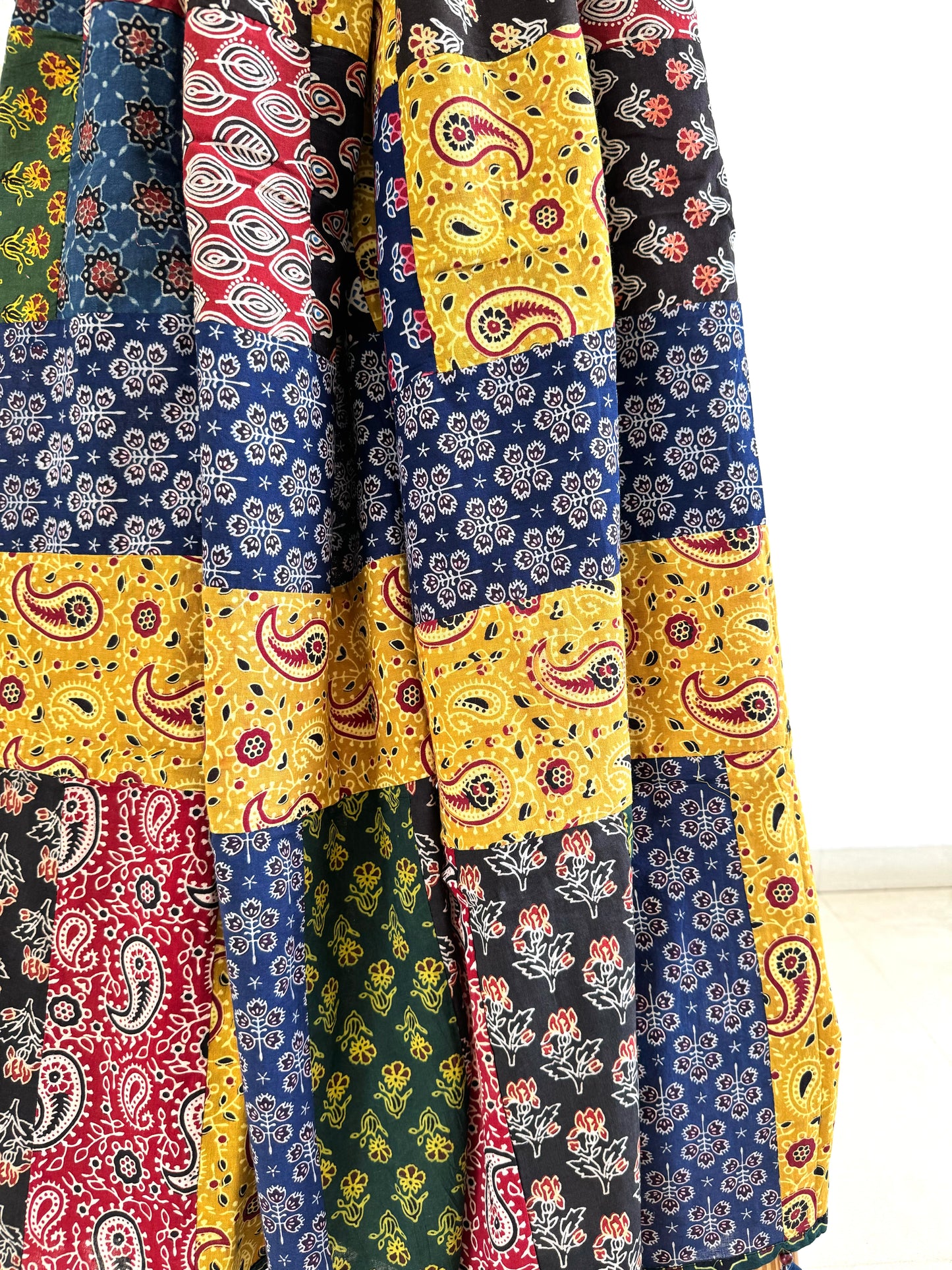Ajrakh Applique & Kantha Embroidered Dupatta ~ Multicolored Chequered