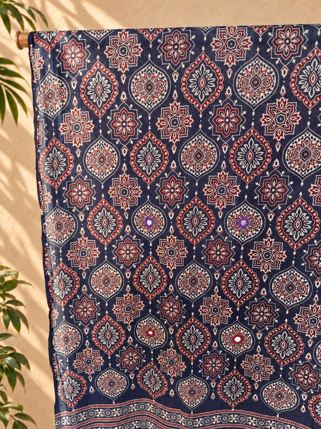 Rangrez🔅Ajrakh Mulmul Dupattas with Embroidery ~ Midnight Beauty