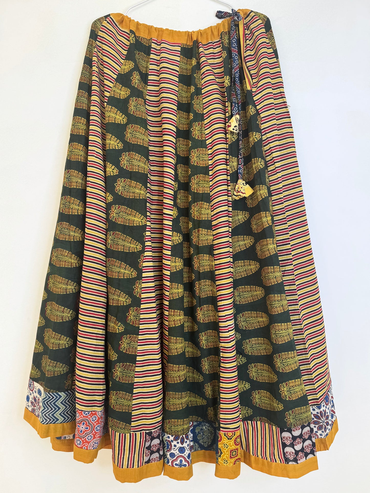 ✨Garba nu Ghoomie ~ Ajrakh Lehenga and Dupatta Set ~ Yellow and Olive Green Combo