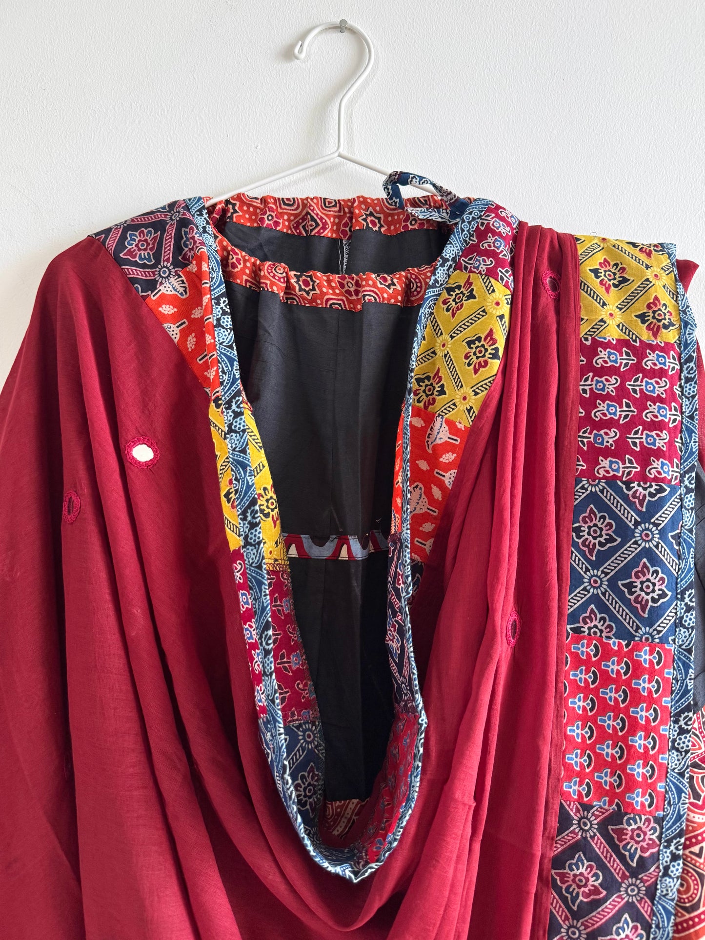 ✨Garba nu Ghoomie ~ Ajrakh Lehenga and Dupatta Set ~ Deep Red w/ Black