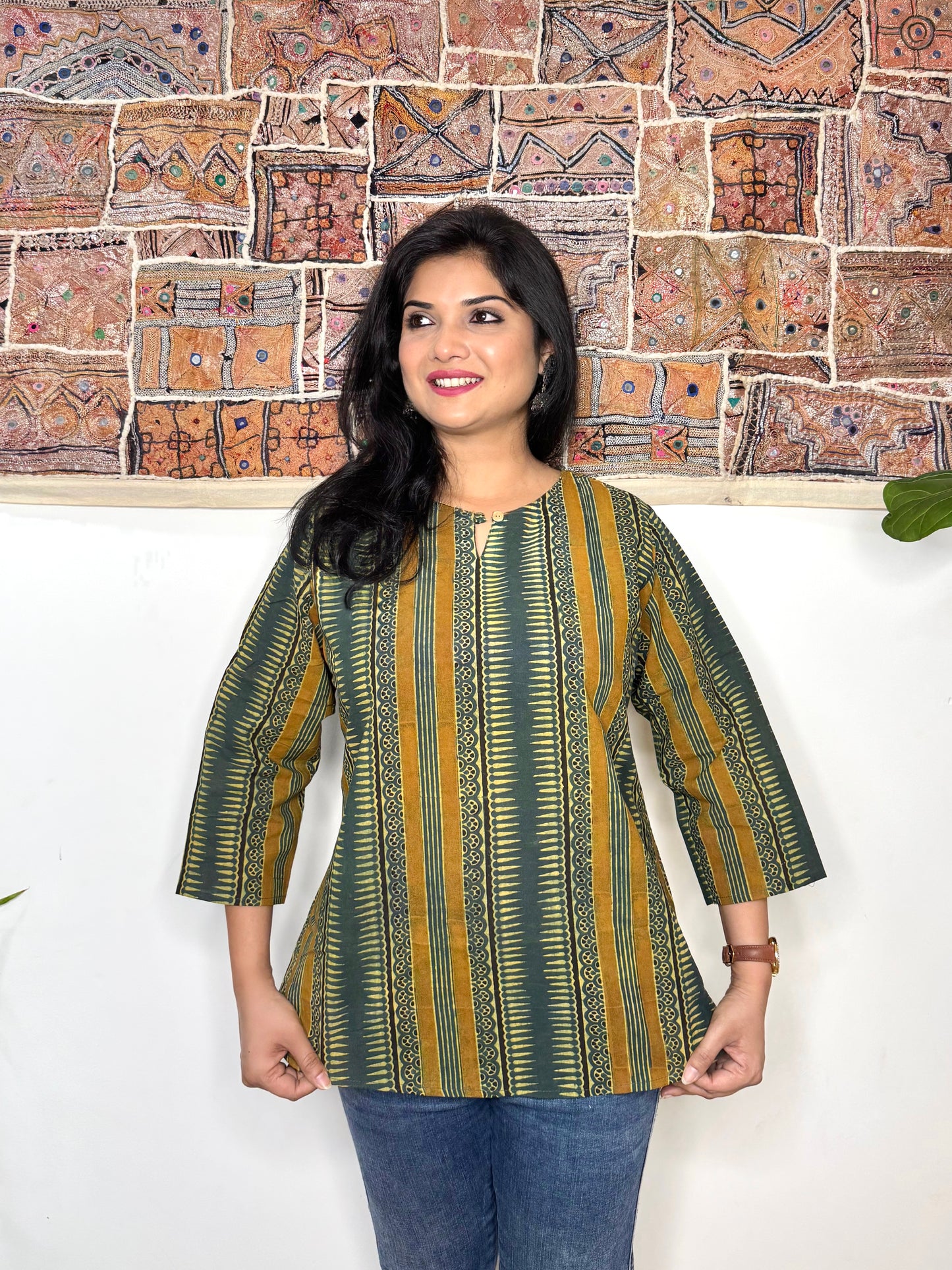 Forest Fern ~ Olive Green Ajrakh Handblock Kurti