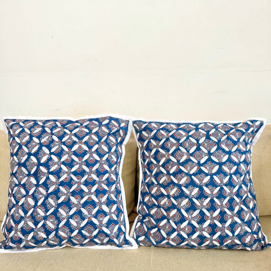 Applique cutwork Cushion cover ~ Blue ~ Set of 2