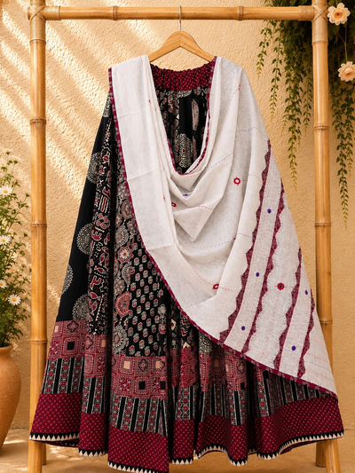 ⚜ Dharohar ~ Vanya ~  Ajrakh Lehenga & Dupatta Set