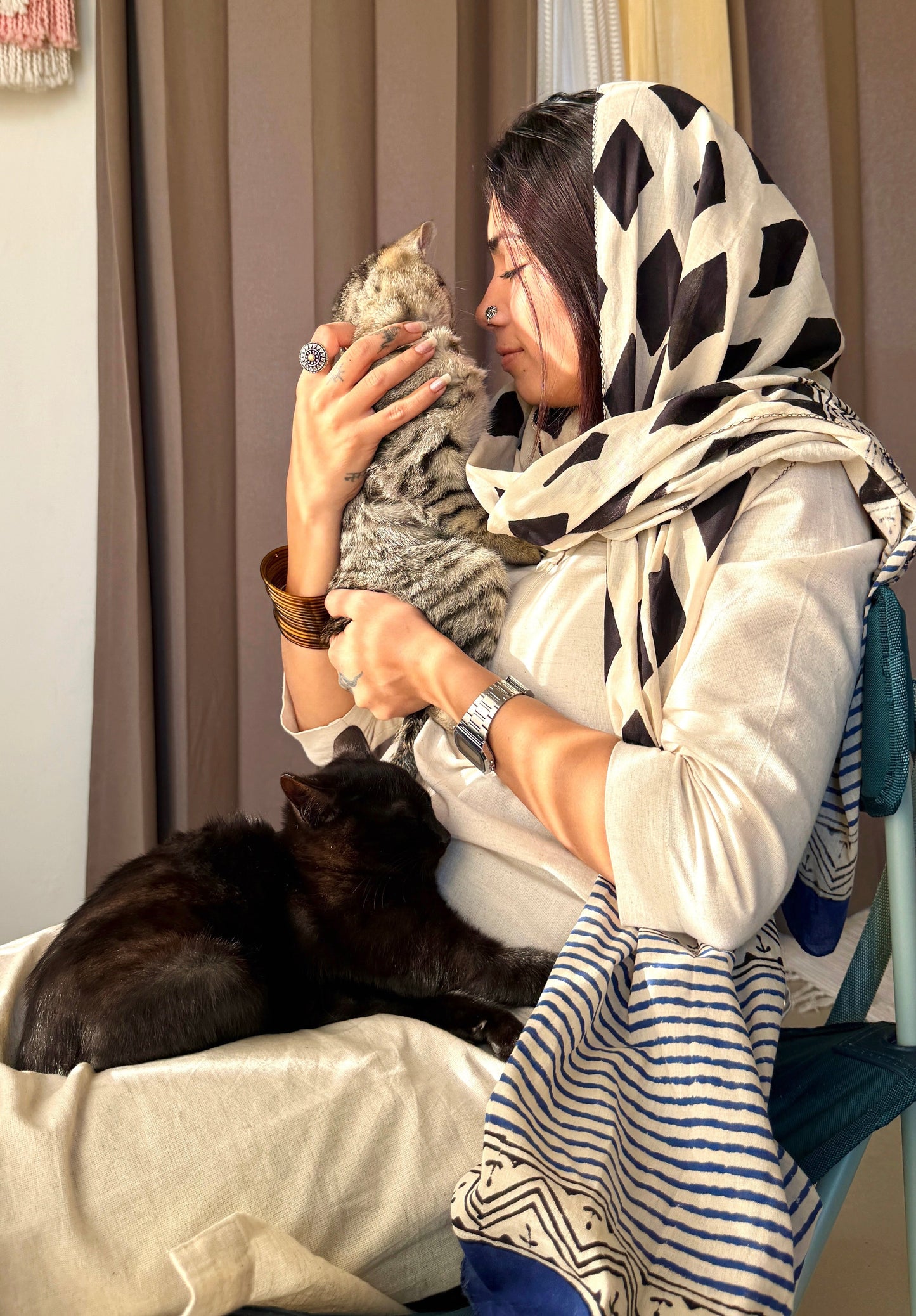 Raag 🪷 Mulmul Cotton Stoles ~ Diamond Black