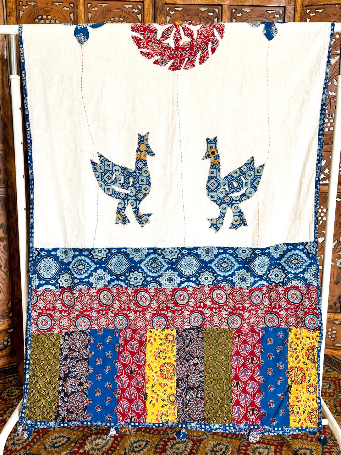 Ajrakh Applique & Kantha Embroidered ~ Mor Angan Dupatta