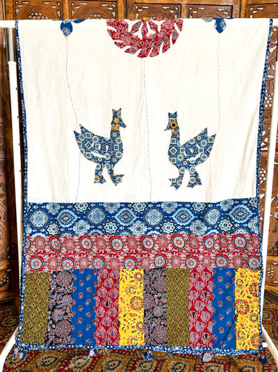 Ajrakh Applique & Kantha Embroidered ~ Mor Angan Dupatta