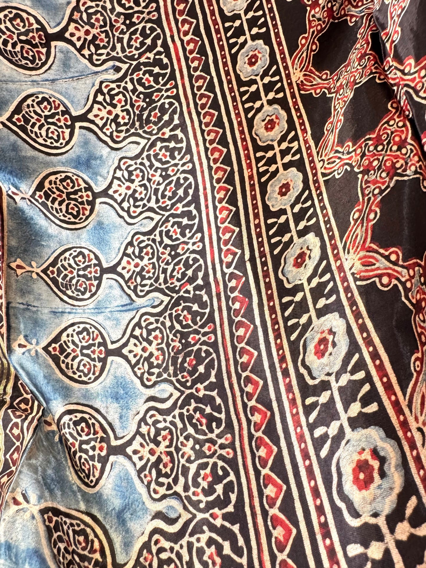 Modal Silk Ajrakh Dupatta ~ Black Worli Art Motif w/ Zari