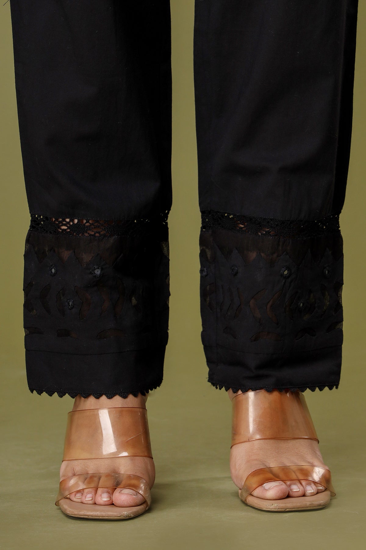 Ebony Black ~ Laced Cut Work Pant