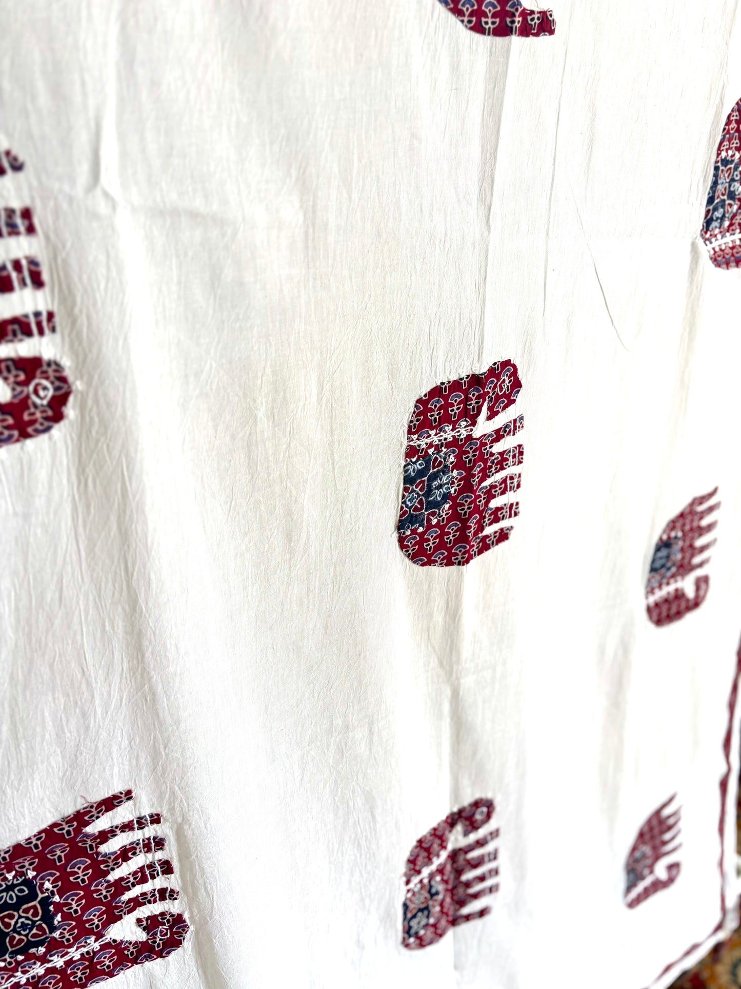 Ajrakh Applique & Kantha Embroidered ~ Red Hastika Dupatta