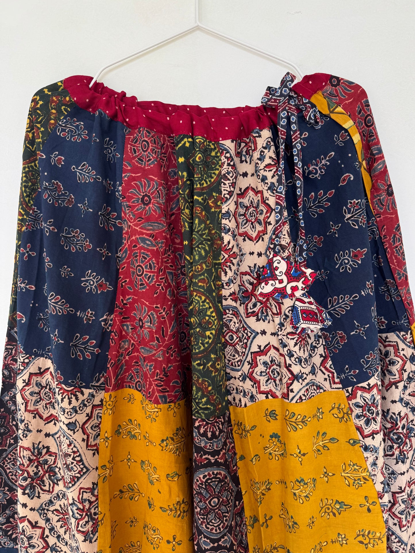 🌻Navrang ~ Ajrakh Handcrafted Lehengas ~ Multicolor w/ red polka border