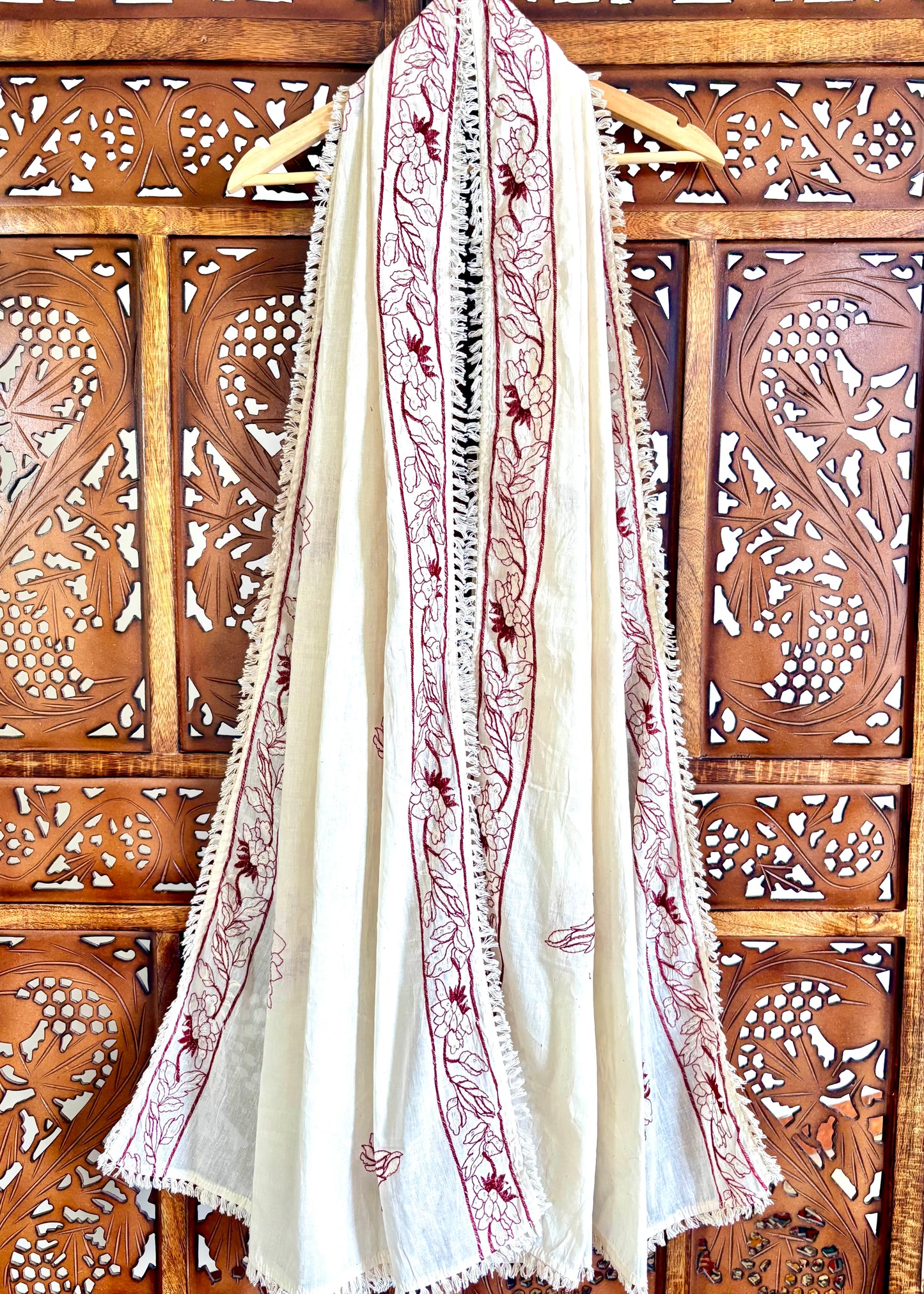Khadi Cotton Dupatta ~ Bronze Floral Embroidery