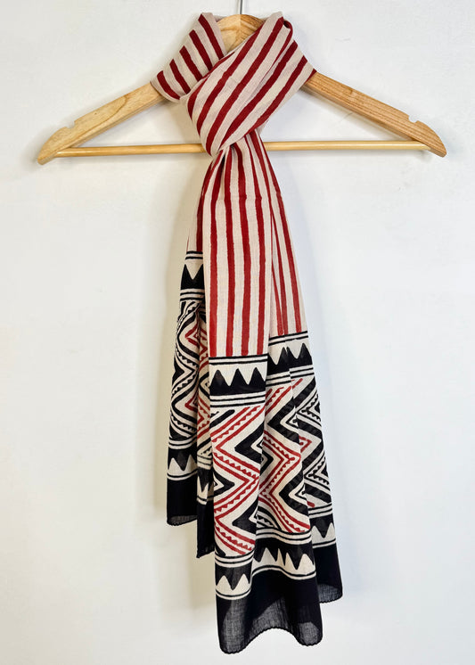 Raag 🪷 Mulmul Cotton Stoles ~  Red Lines