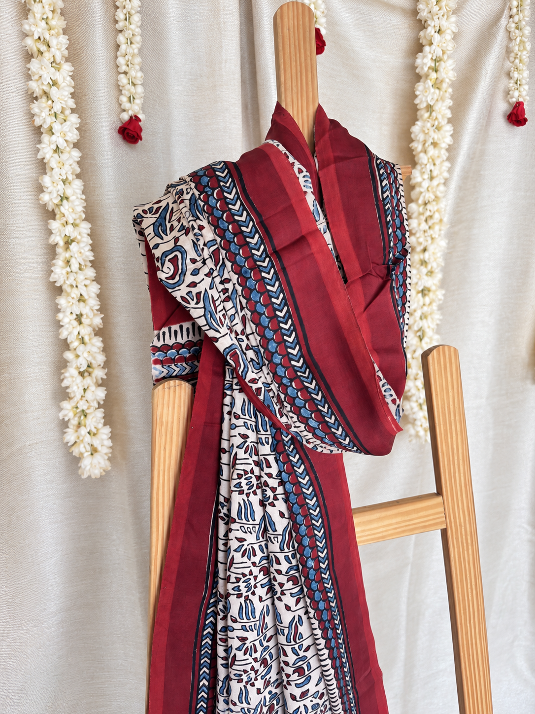 Dastaan-e-Ajrakh ✨ Modal Silk Dupatta ~ Ivory Gulbahaar