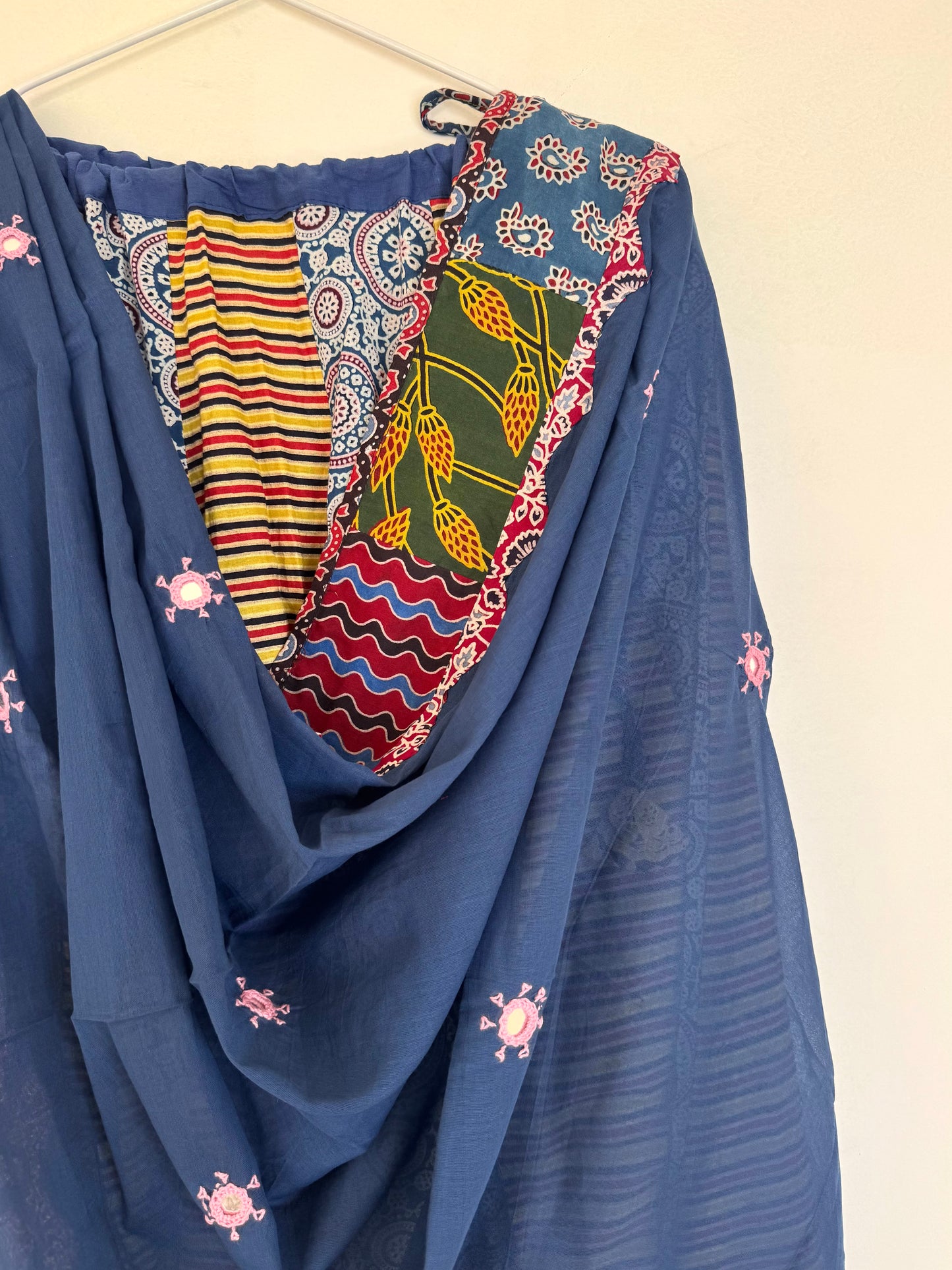 ✨Garba nu Ghoomie ~ Ajrakh Lehenga and Dupatta Set ~ Yellow Strips w/ Navy Blue Dupatta