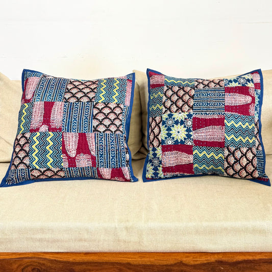 Ajrakh Cushion Covers ~ Fern Motif ~ Set of 2
