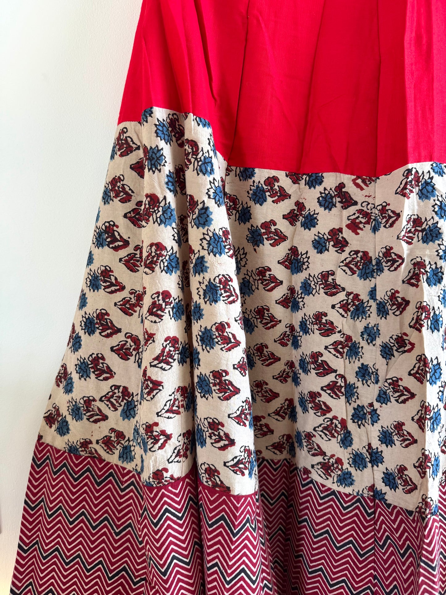 🌻Navrang ~ Ajrakh Handcrafted Lehengas ~ Cherry Red
