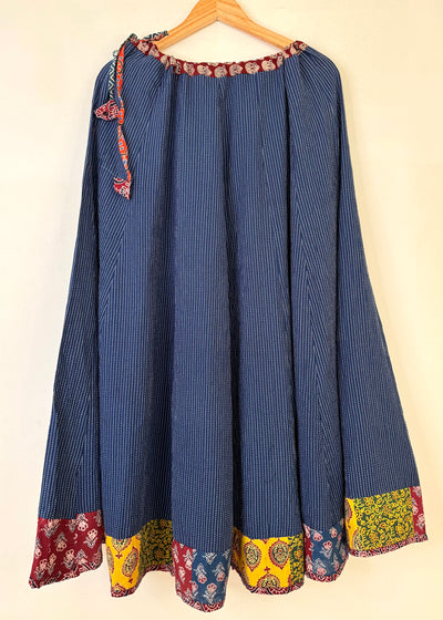 ✨Navrang ~ Ajrakh Long Skirt ~ Navy Blue Textured