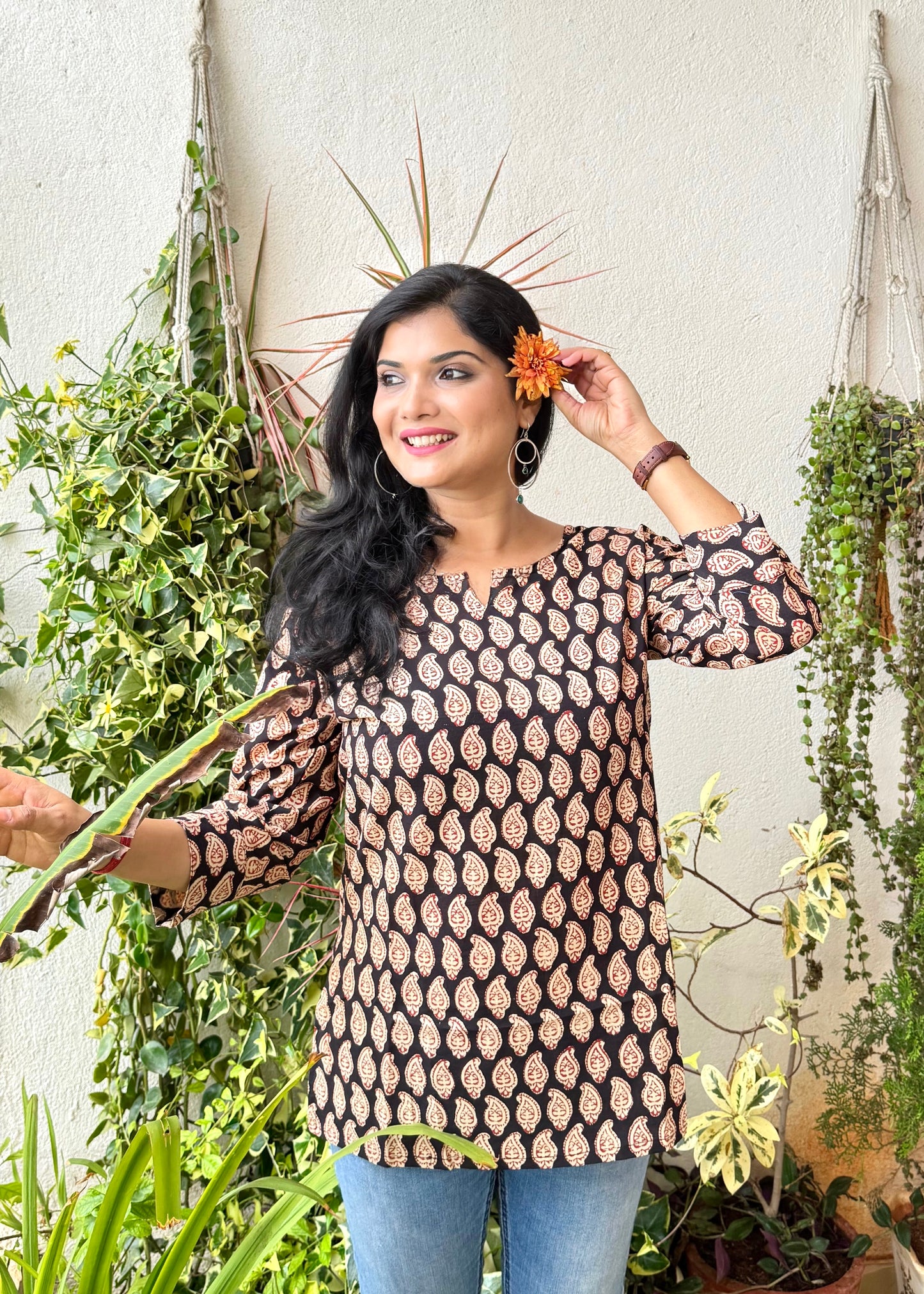 Cinnamon ~ Black & Red Handblock Kurti