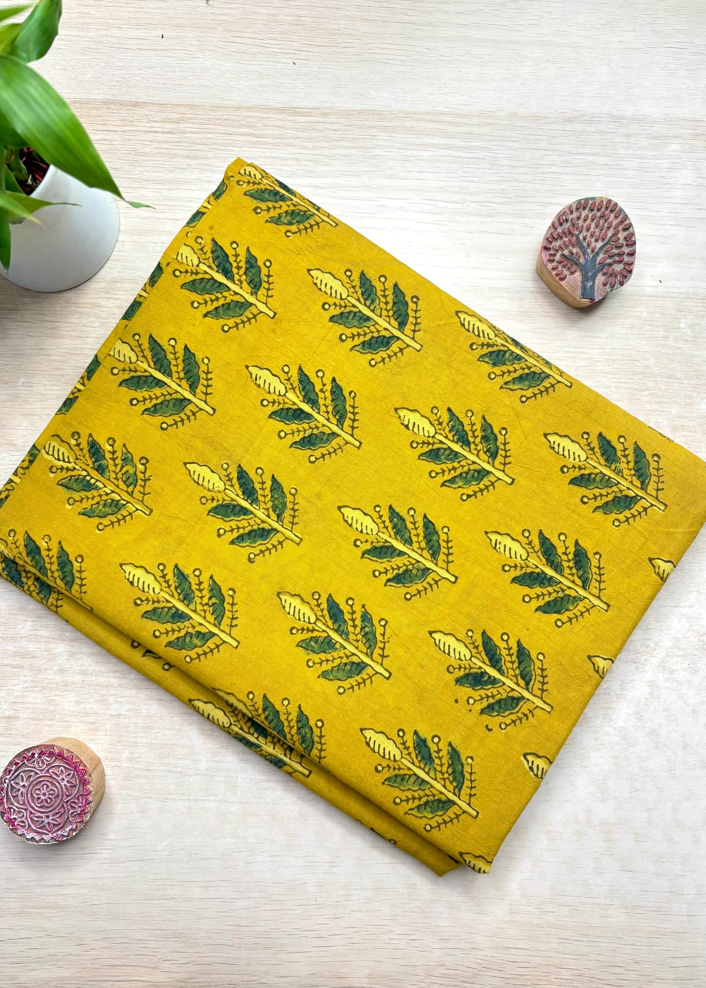 Mustard Yellow Cotton Ajrakh Fabric