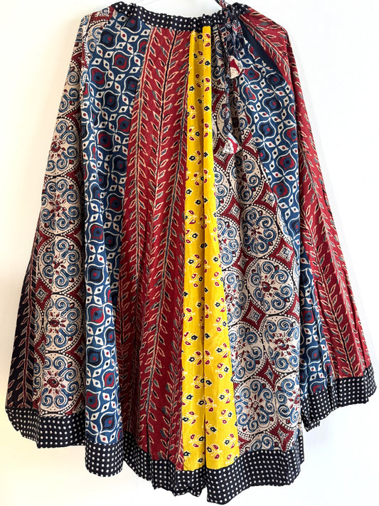 🌻Navrang ~ Ajrakh Handcrafted Lehengas ~ Multicolor Pleads