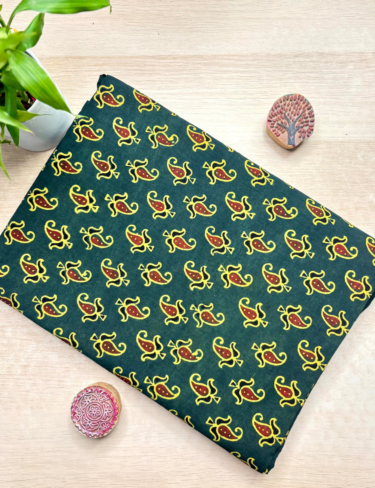 Forest Green Cotton Ajrakh Fabric