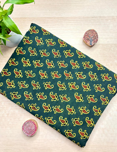 Forest Green Cotton Ajrakh Fabric