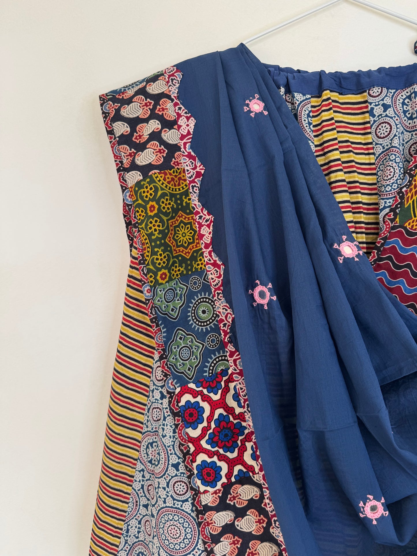 ✨Garba nu Ghoomie ~ Ajrakh Lehenga and Dupatta Set ~ Yellow Strips w/ Navy Blue Dupatta